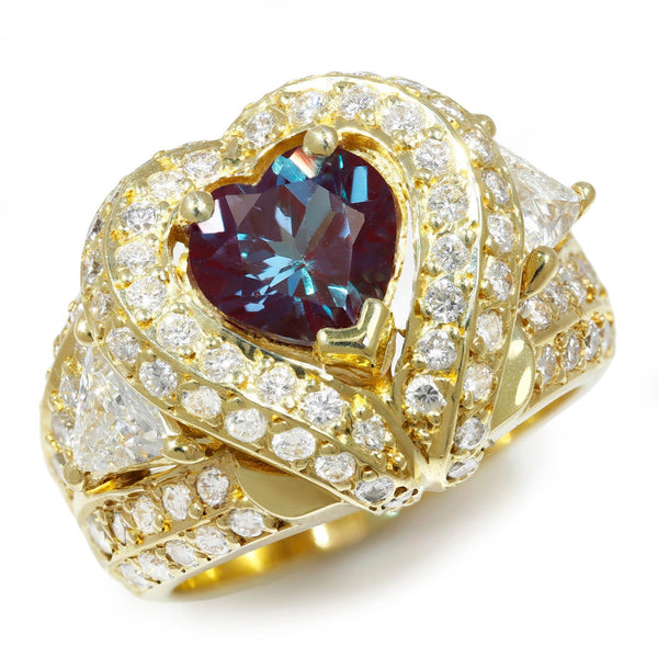 Once Upon A Diamond Ring Yellow Gold Lab-Created Alexandrite Ring with Diamonds 18K Yellow Gold
