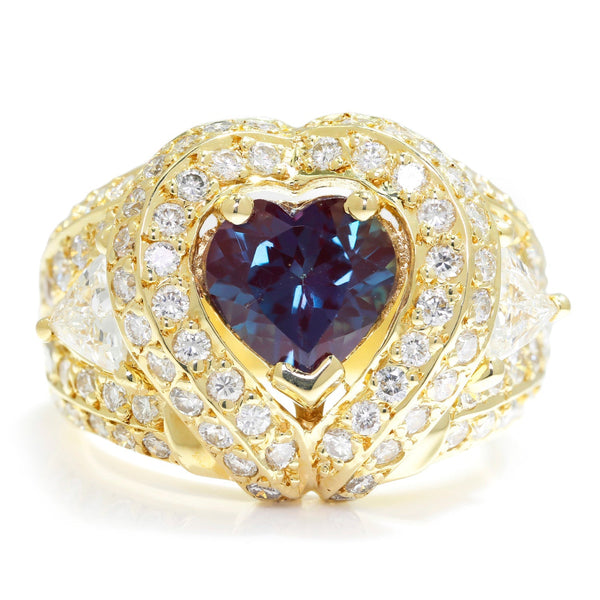Lab-Created Alexandrite Ring with Diamonds 18K Yellow Gold - Image 3