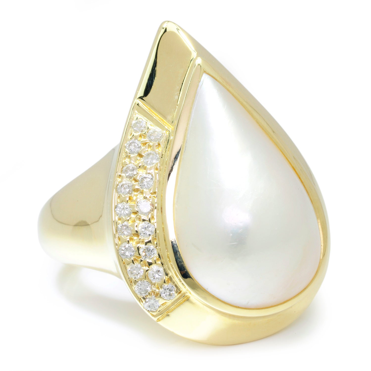 Once Upon A Diamond Ring Yellow Gold Maurice Katz Teardrop Mabe Pearl Ring with Diamonds Yellow Gold