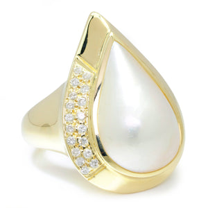 Once Upon A Diamond Ring Yellow Gold Maurice Katz Teardrop Mabe Pearl Ring with Diamonds Yellow Gold