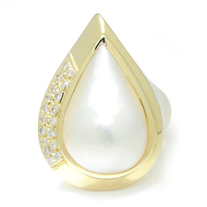 Once Upon A Diamond Ring Yellow Gold Maurice Katz Teardrop Mabe Pearl Ring with Diamonds Yellow Gold