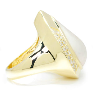 Once Upon A Diamond Ring Yellow Gold Maurice Katz Teardrop Mabe Pearl Ring with Diamonds Yellow Gold