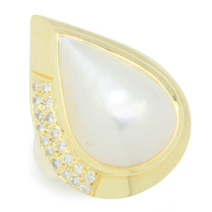 Once Upon A Diamond Ring Yellow Gold Maurice Katz Teardrop Mabe Pearl Ring with Diamonds Yellow Gold