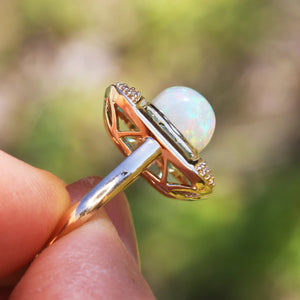 Once Upon A Diamond Ring Yellow Gold Opal & Emerald Halo Ring with Diamonds 14Kt Yellow Gold 3.04ctw