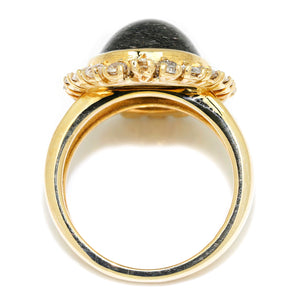 Once Upon A Diamond Ring Yellow Gold Oval Cabochon Rutilated Quartz Halo Ring with Diamonds 14K Gold