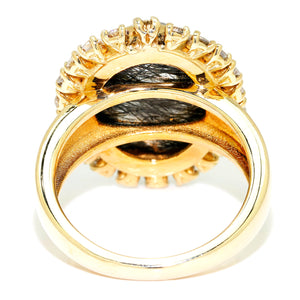 Once Upon A Diamond Ring Yellow Gold Oval Cabochon Rutilated Quartz Halo Ring with Diamonds 14K Gold