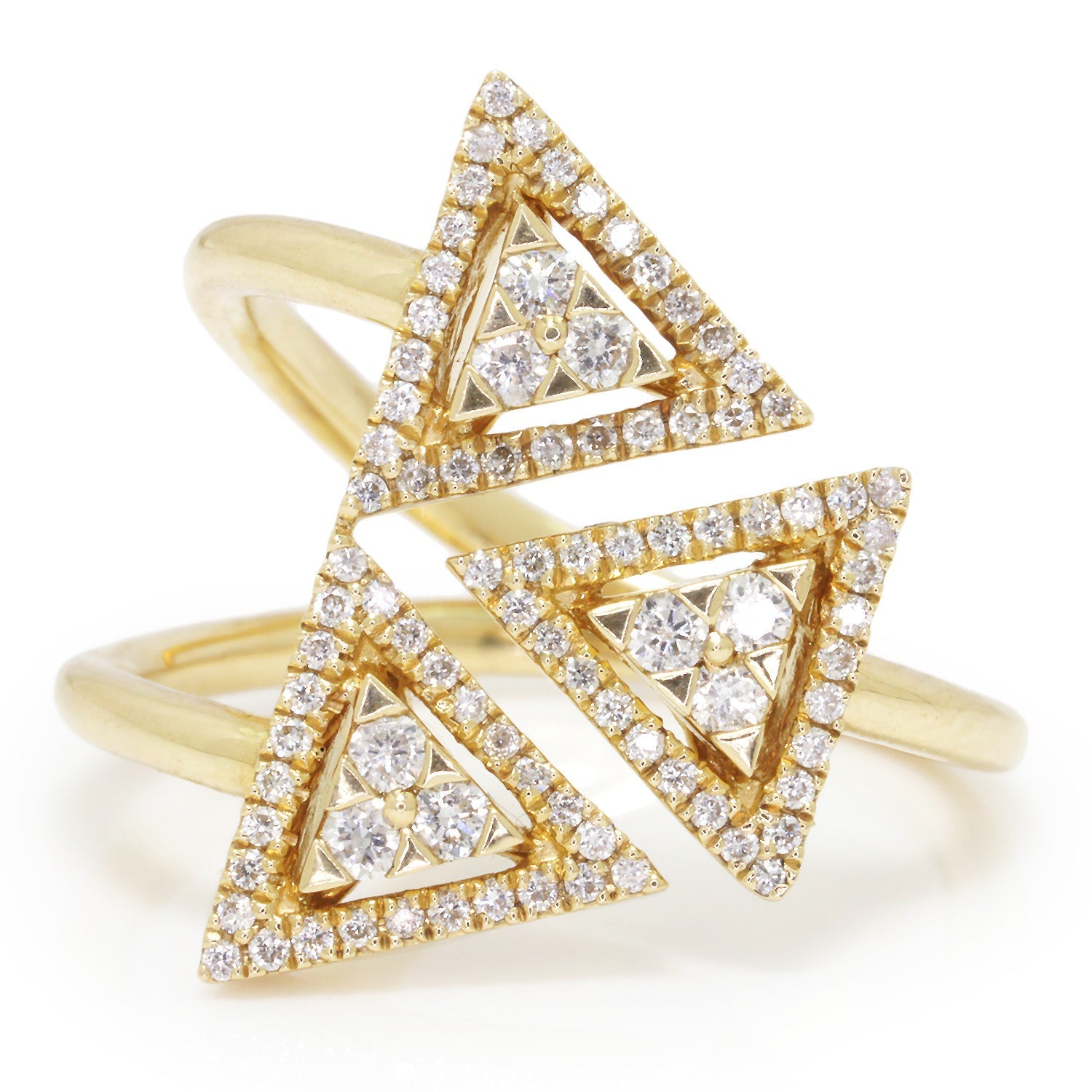 Once Upon A Diamond Ring Yellow Gold Triple Triangle Round Cluster Ring 14K Yellow Gold 0.39ctw