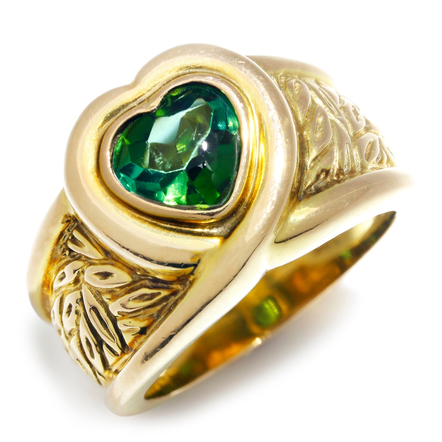 Once Upon A Diamond Ring Yellow Gold Vintage Heart Cabochon Green Tourmaline Solitaire Ring Yellow Gold