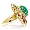 Once Upon A Diamond Ring Yellow Gold Vintage Oval Cabochon Emerald Ring with Diamonds & Rubies 18K