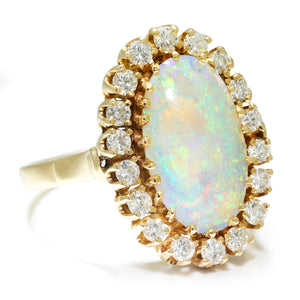 Once Upon A Diamond Ring Yellow Gold Vintage Oval Opal Halo Ring with Diamonds 14K Yellow Gold 3.55ctw