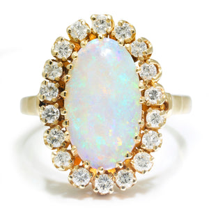 Once Upon A Diamond Ring Yellow Gold Vintage Oval Opal Halo Ring with Diamonds 14K Yellow Gold 3.55ctw