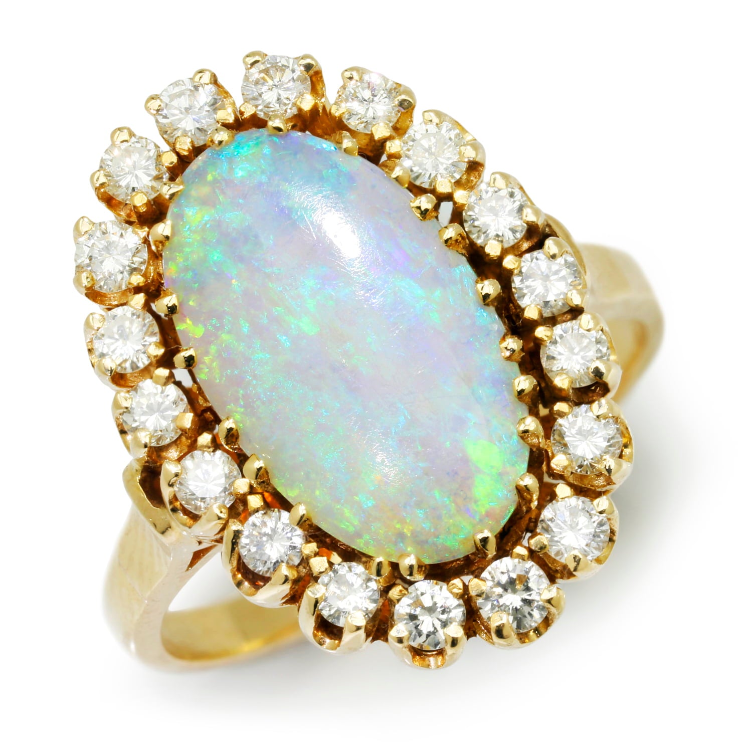 Once Upon A Diamond Ring Yellow Gold Vintage Oval Opal Halo Ring with Diamonds 14K Yellow Gold 3.55ctw