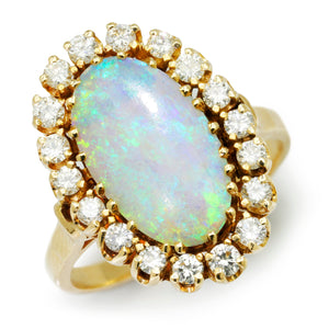 Once Upon A Diamond Ring Yellow Gold Vintage Oval Opal Halo Ring with Diamonds 14K Yellow Gold 3.55ctw