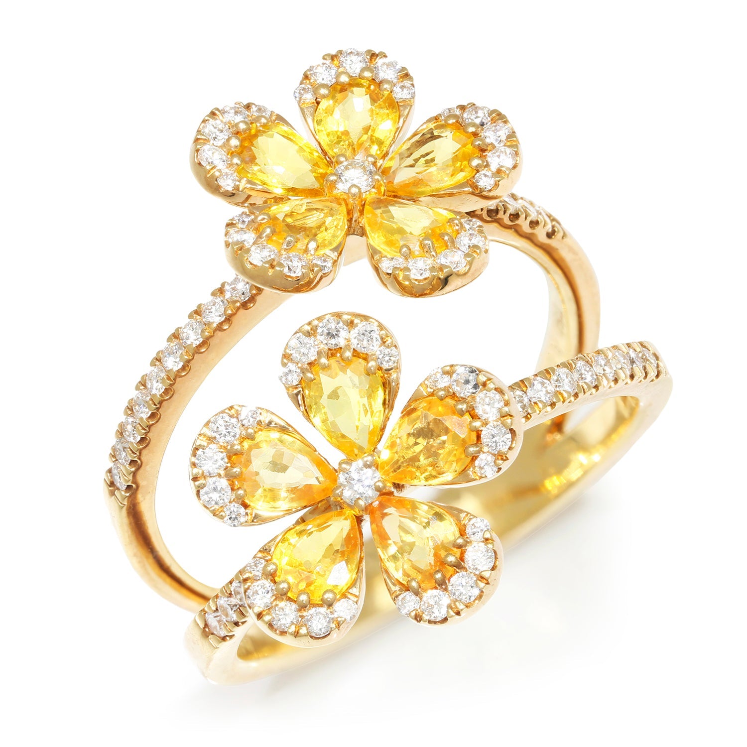 Once Upon A Diamond Ring Yellow Gold Yellow Sapphire Flower Ring with Diamonds 18K Yellow Gold 2.26ctw