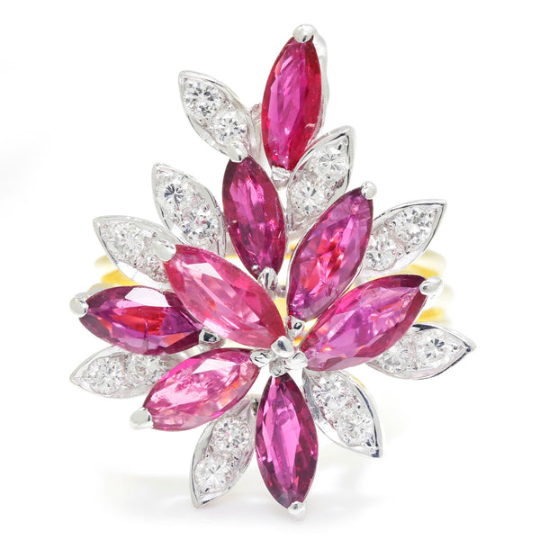 Marquise Ruby Cocktail Ring with Diamonds 18K Gold 2.76ctw - Image 3