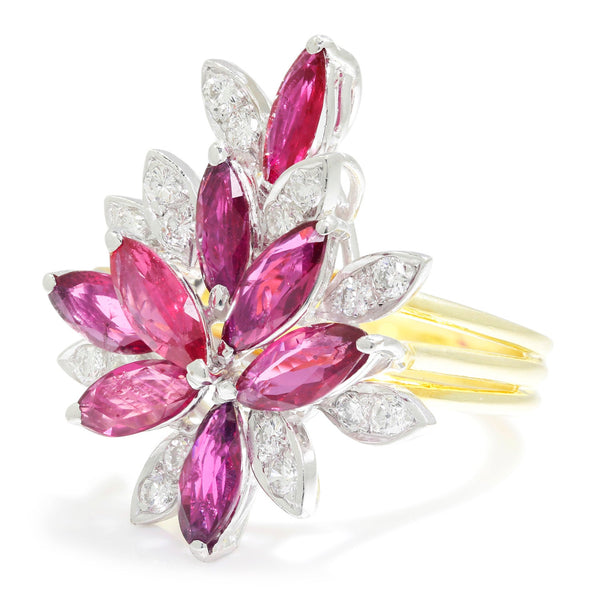 Marquise Ruby Cocktail Ring with Diamonds 18K Gold 2.76ctw - Image 2