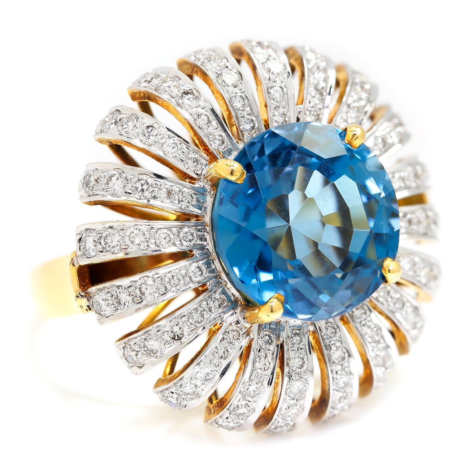 Once Upon A Diamond Ring Yellow & White Gold Vintage Round Topaz Ring with Diamonds 18K Two-Tone Gold