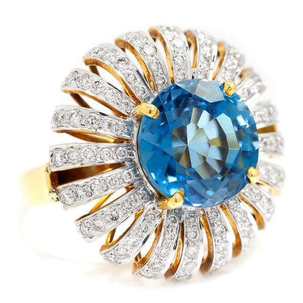 Vintage Round Topaz Ring with Diamonds 18K Two-Tone Gold - Image 2