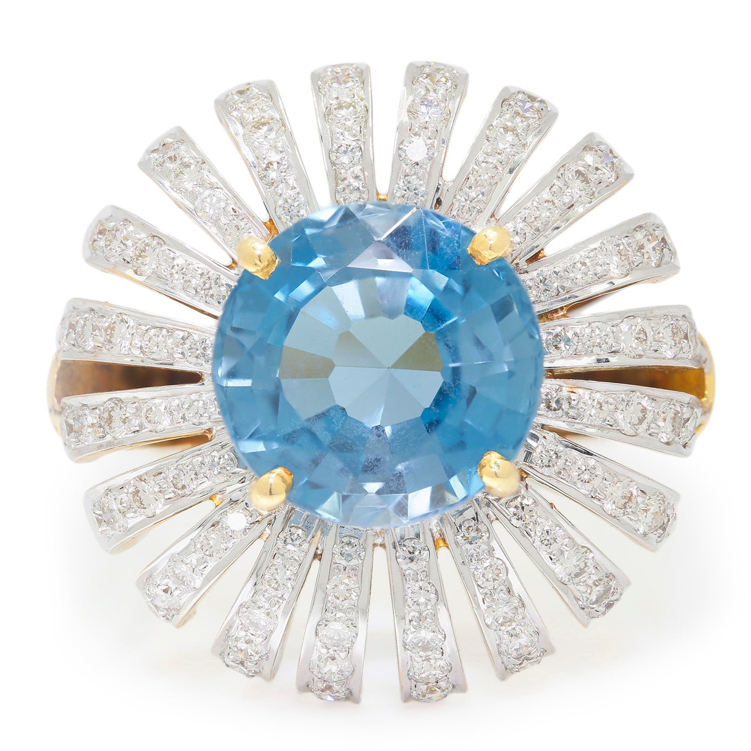 Once Upon A Diamond Ring Yellow & White Gold Vintage Round Topaz Ring with Diamonds 18K Two-Tone Gold