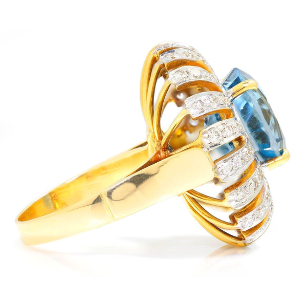 Vintage Round Topaz Ring with Diamonds 18K Two-Tone Gold - Image 3