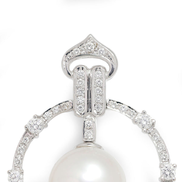 Vintage South Sea Pearl Chandelier Earrings with Diamonds White Gold - Image 3