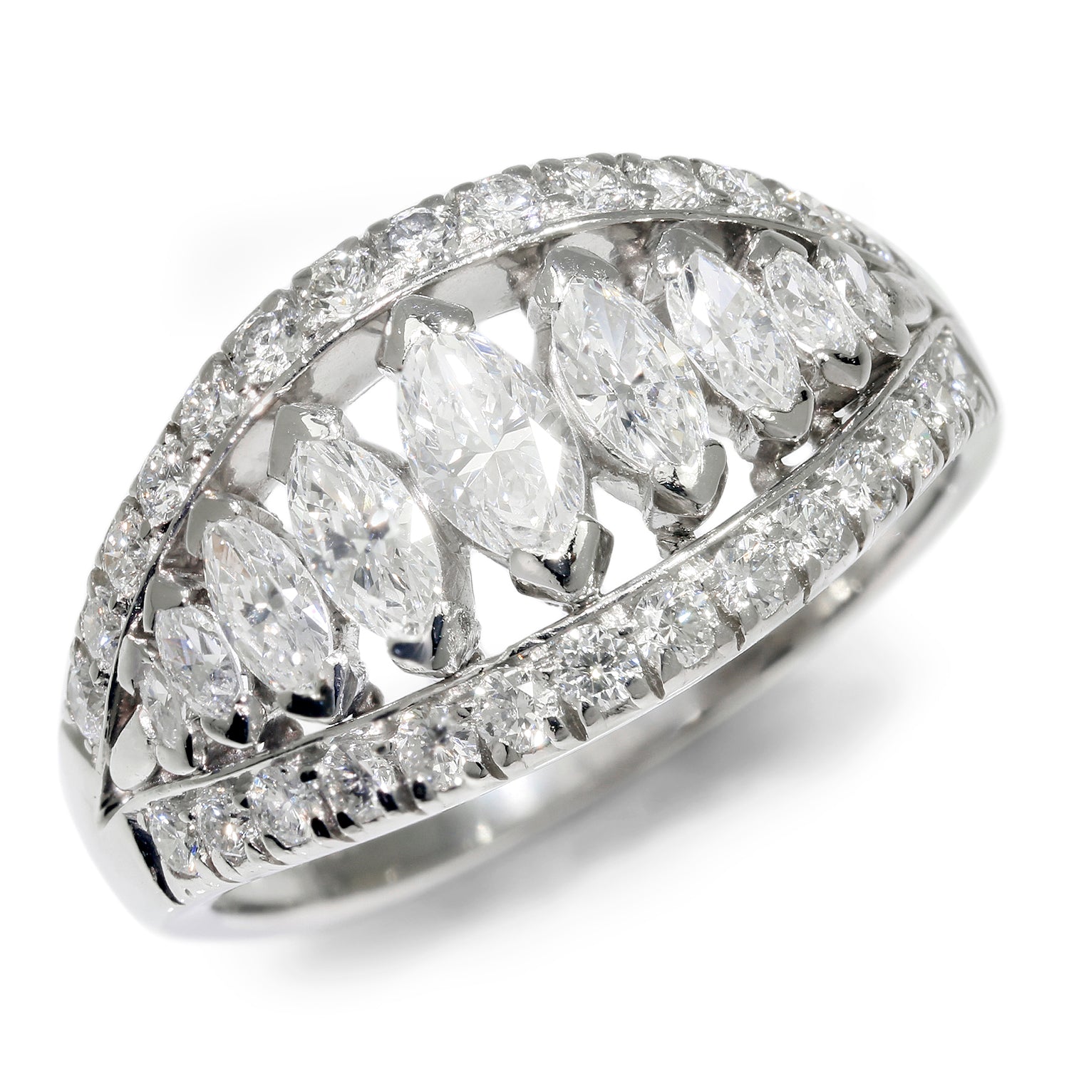 Once Upon A Diamond Rings Platinum Graduated Marquise Diamond Band with Accents Platinum 1.50ctw
