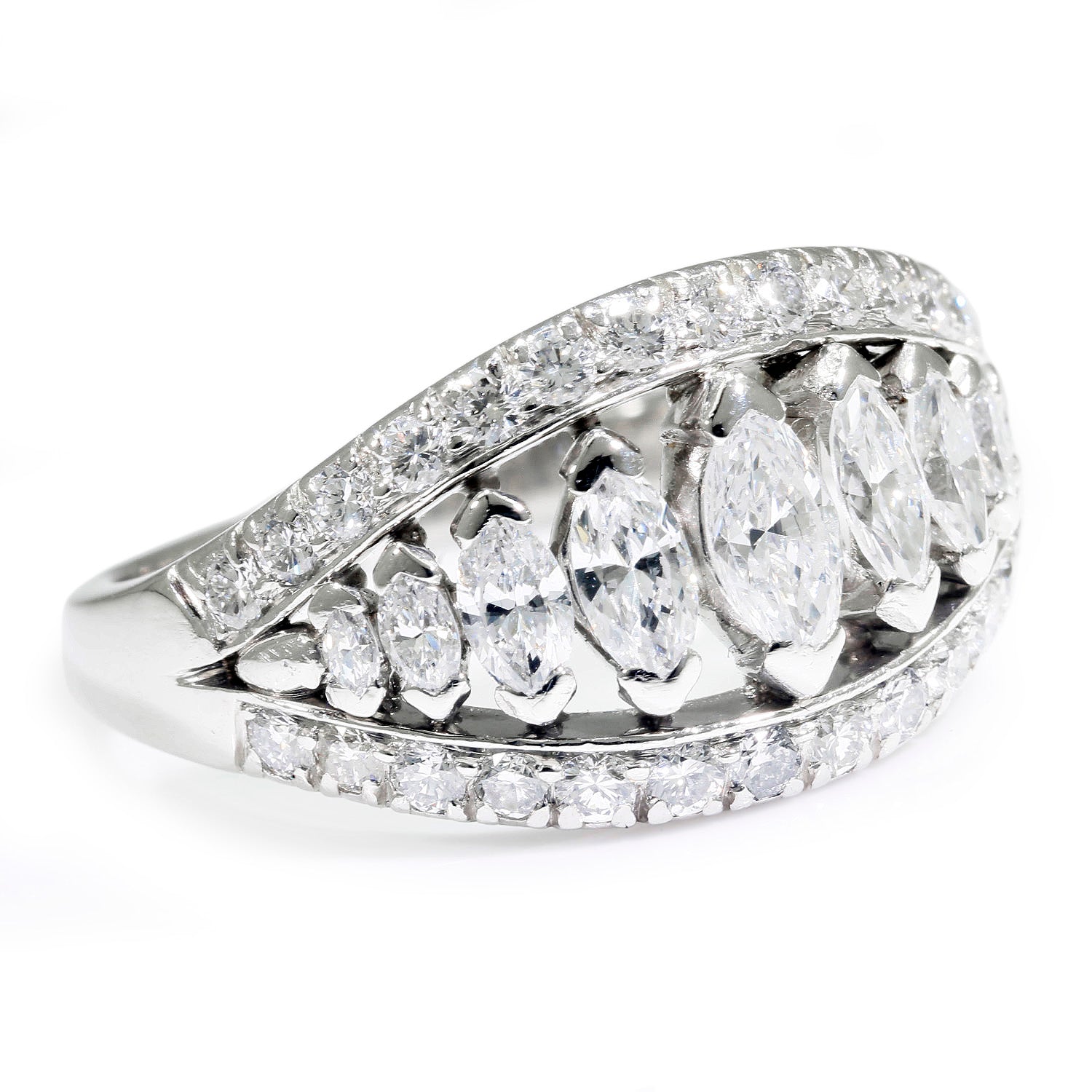 Once Upon A Diamond Rings Platinum Graduated Marquise Diamond Band with Accents Platinum 1.50ctw