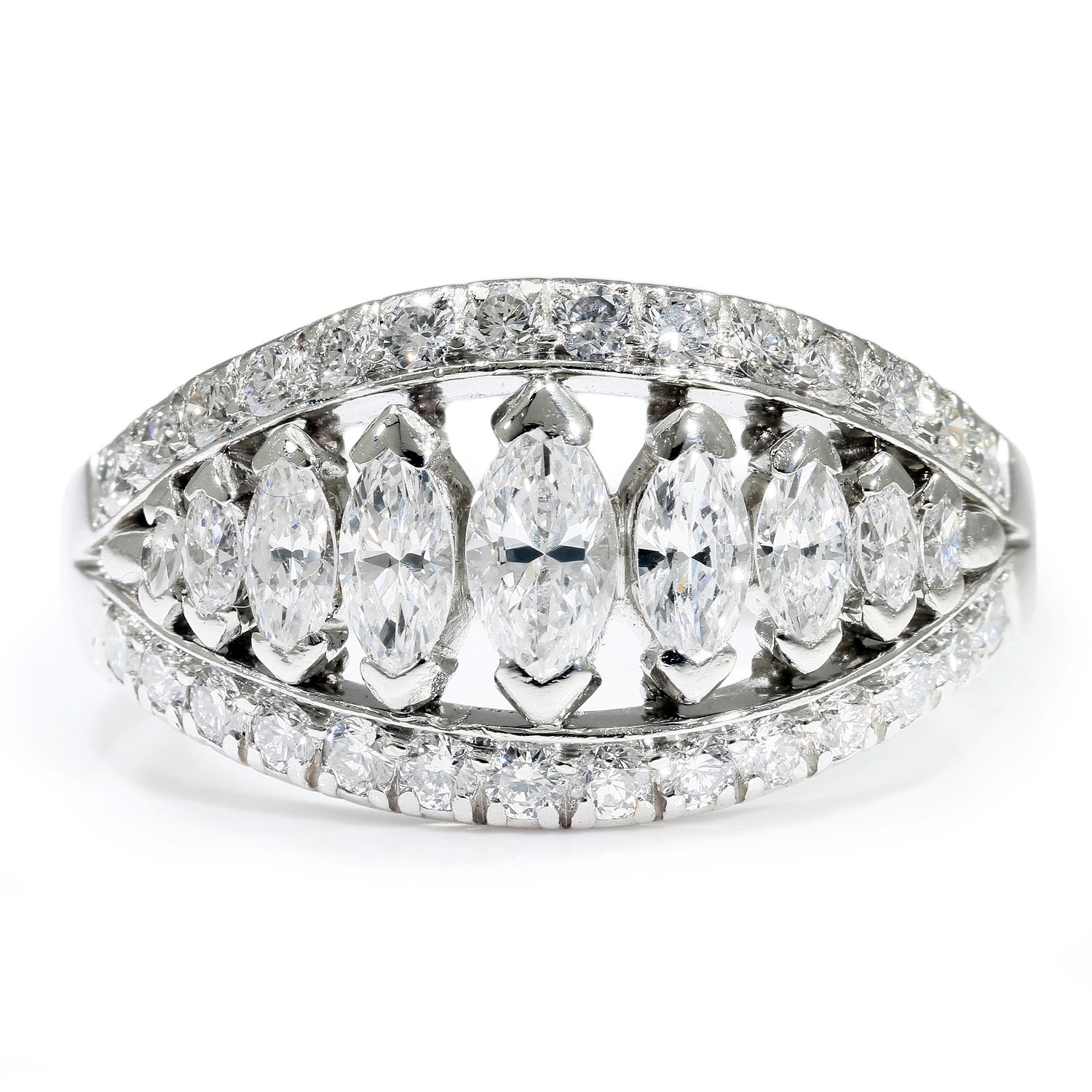 Once Upon A Diamond Rings Platinum Graduated Marquise Diamond Band with Accents Platinum 1.50ctw