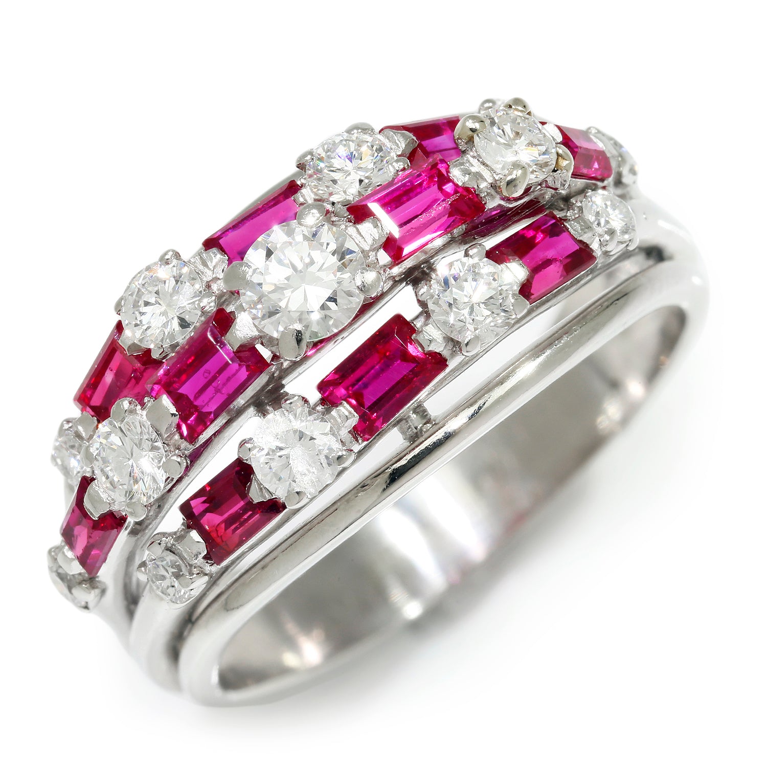 Once Upon A Diamond Rings Platinum Vintage Ruby Band with Diamonds in Platinum 1.50ctw