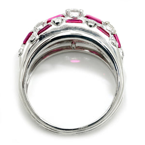 Once Upon A Diamond Rings Platinum Vintage Ruby Band with Diamonds in Platinum 1.50ctw