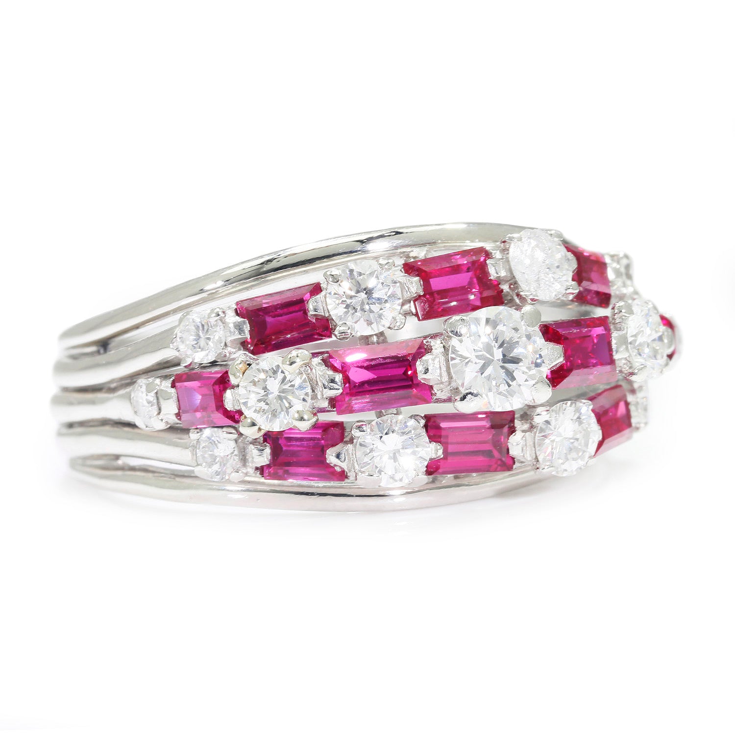 Once Upon A Diamond Rings Platinum Vintage Ruby Band with Diamonds in Platinum 1.50ctw