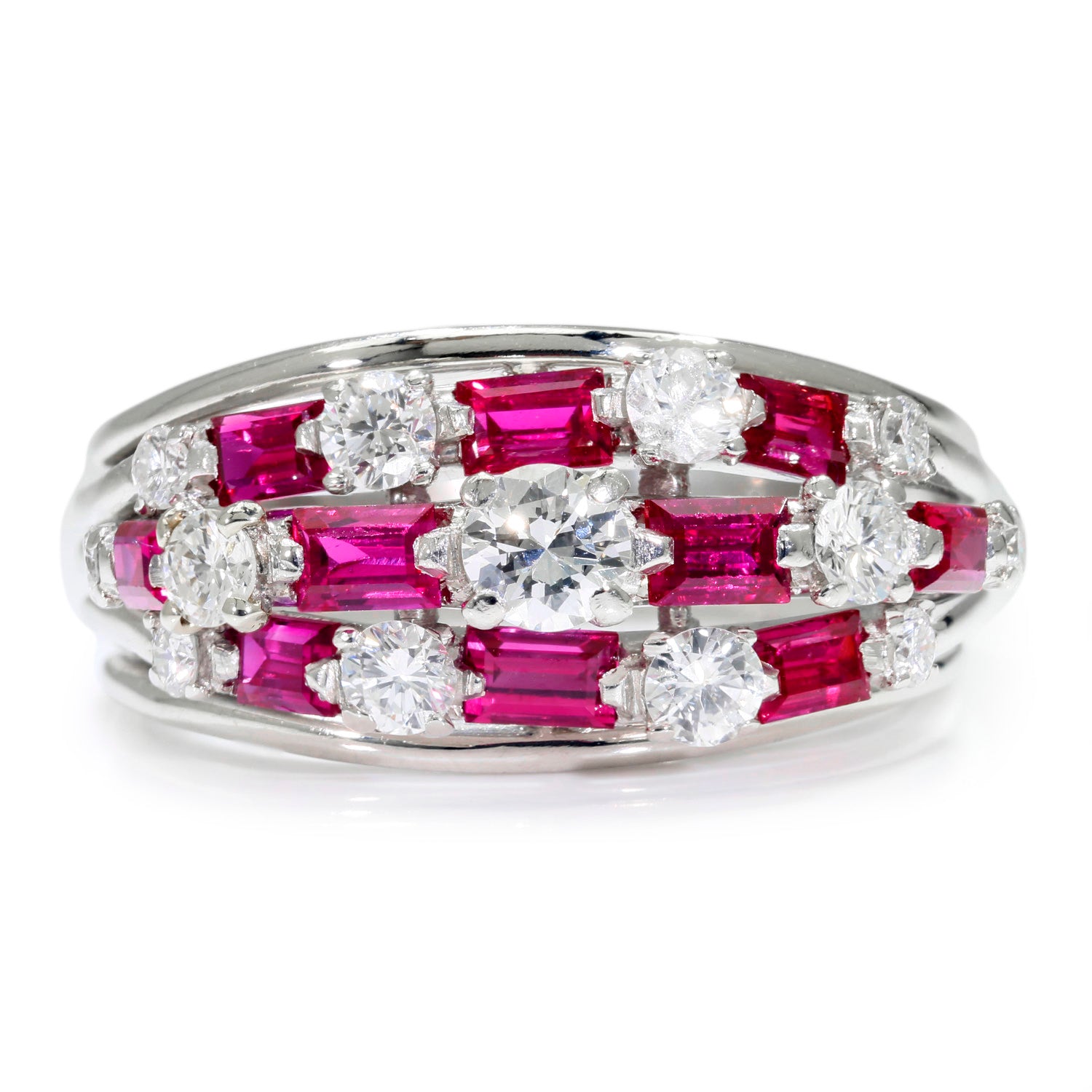 Once Upon A Diamond Rings Platinum Vintage Ruby Band with Diamonds in Platinum 1.50ctw