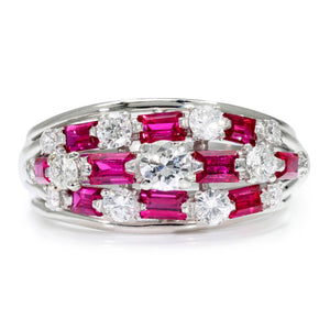 Once Upon A Diamond Rings Platinum Vintage Ruby Band with Diamonds in Platinum 1.50ctw
