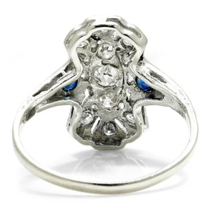Once Upon A Diamond Rings White Gold Antique Art Deco Diamond Ring with Sapphires 18K White Gold