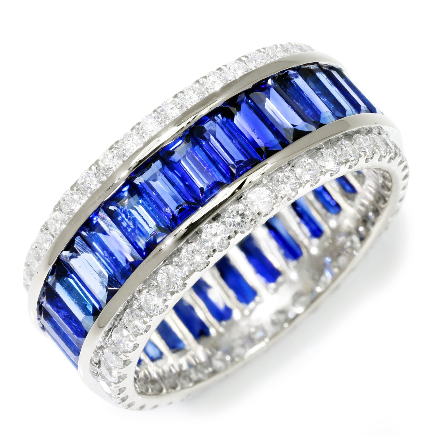 Once Upon A Diamond Rings White Gold Baguette Sapphire Eternity Band with Diamonds 18K White Gold