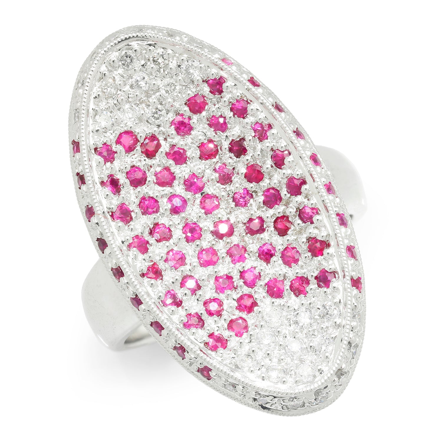 Once Upon A Diamond Rings White Gold Concave Ruby Ring with Diamonds 18K White Gold 1.35ctw