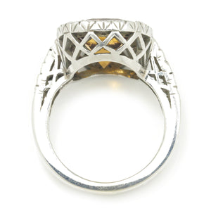 Once Upon A Diamond Rings White Gold Cushion Cut Citrine Halo Ring with Diamonds 14K White Gold 4.30ctw