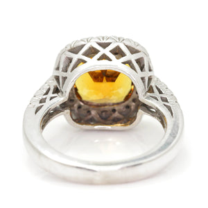 Once Upon A Diamond Rings White Gold Cushion Cut Citrine Halo Ring with Diamonds 14K White Gold 4.30ctw