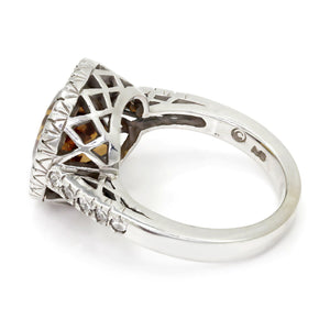 Once Upon A Diamond Rings White Gold Cushion Cut Citrine Halo Ring with Diamonds 14K White Gold 4.30ctw