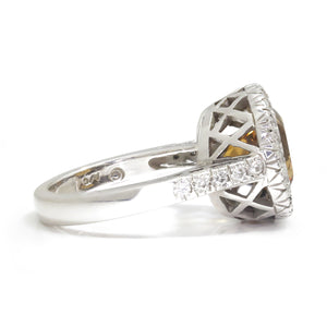 Once Upon A Diamond Rings White Gold Cushion Cut Citrine Halo Ring with Diamonds 14K White Gold 4.30ctw