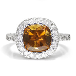Once Upon A Diamond Rings White Gold Cushion Cut Citrine Halo Ring with Diamonds 14K White Gold 4.30ctw