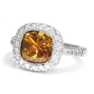 Once Upon A Diamond Rings White Gold Cushion Cut Citrine Halo Ring with Diamonds 14K White Gold 4.30ctw