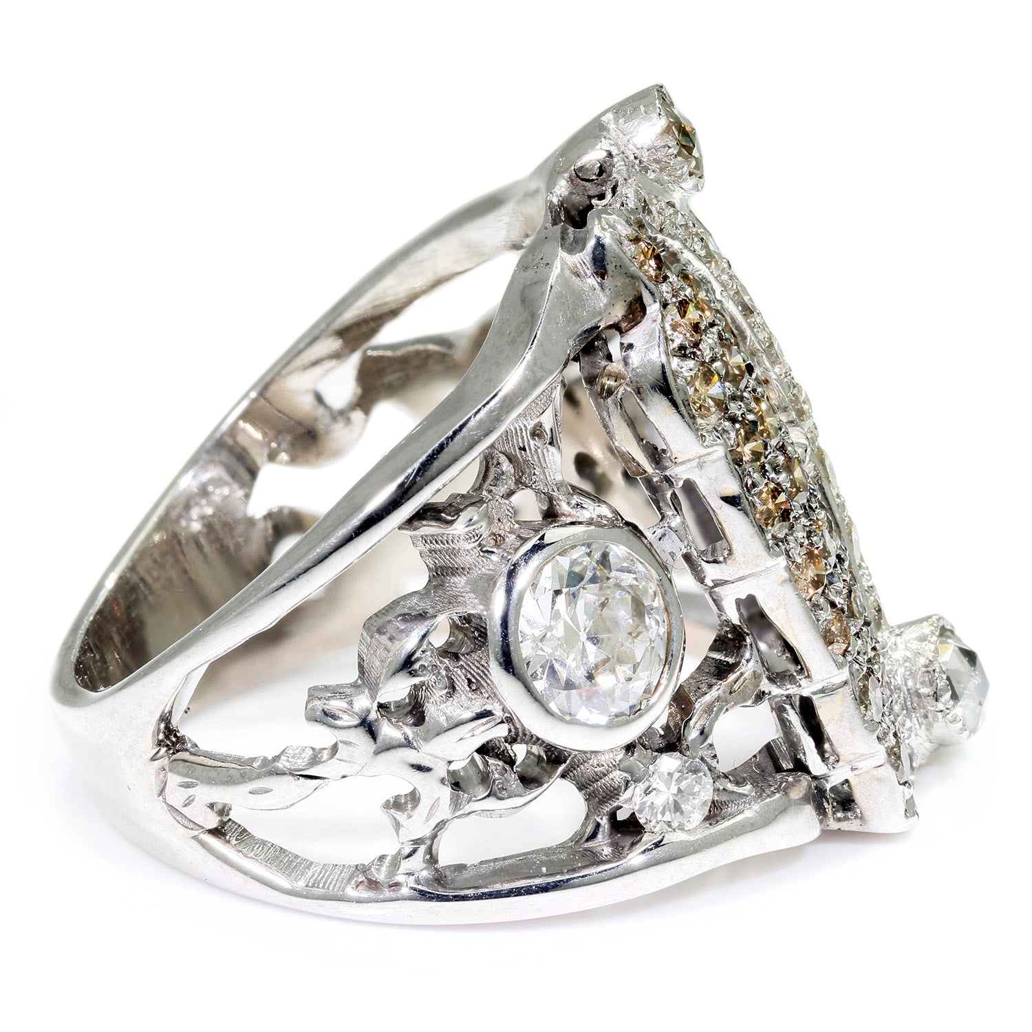 Once Upon A Diamond Rings White Gold Euro Diamond Ring with Fancy Brown Accents White Gold 1.04ctw