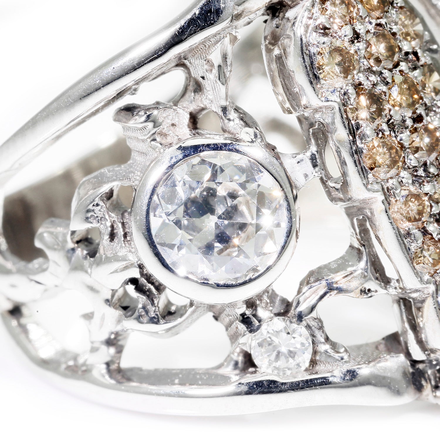 Once Upon A Diamond Rings White Gold Euro Diamond Ring with Fancy Brown Accents White Gold 1.04ctw