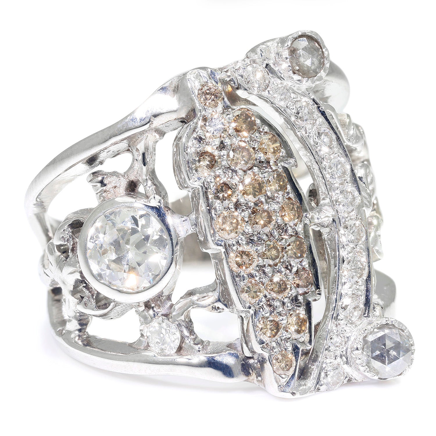 Once Upon A Diamond Rings White Gold Euro Diamond Ring with Fancy Brown Accents White Gold 1.04ctw