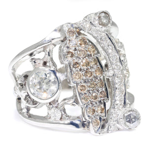 Once Upon A Diamond Rings White Gold Euro Diamond Ring with Fancy Brown Accents White Gold 1.04ctw