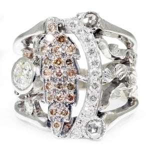 Once Upon A Diamond Rings White Gold Euro Diamond Ring with Fancy Brown Accents White Gold 1.04ctw