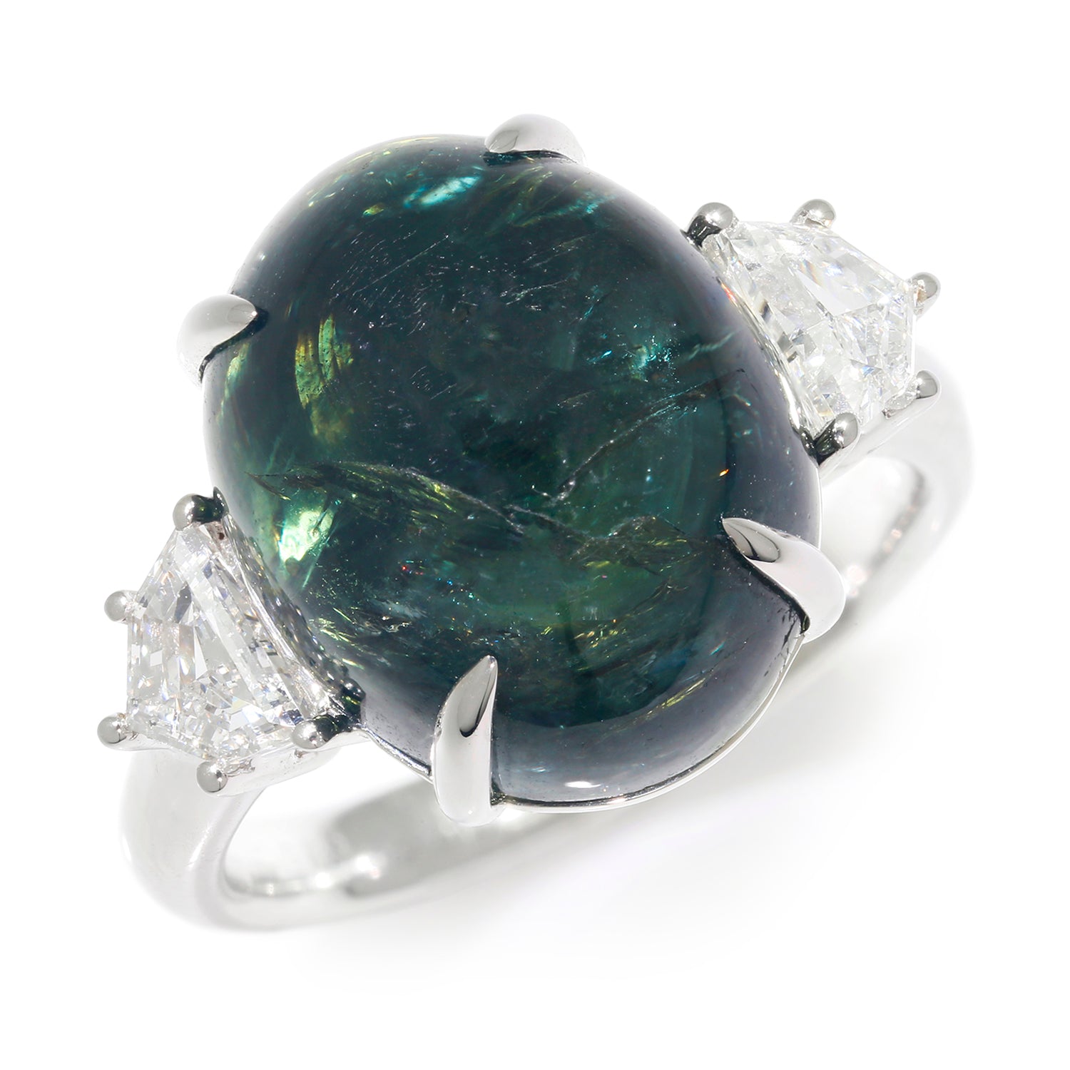 Once Upon A Diamond Rings White Gold GIA Certified NO HEAT Natural Green-Blue Sapphire Diamond Ring 18K