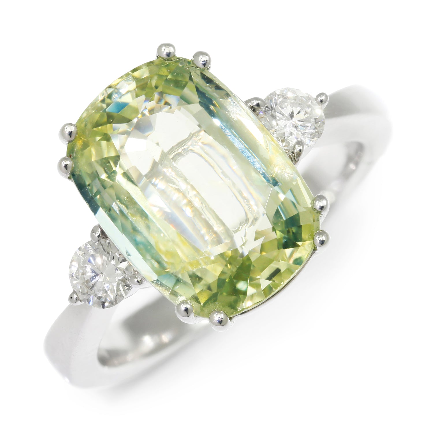 Once Upon A Diamond Rings White Gold GIA Certified NO HEAT Natural Greenish Yellow Sapphire Diamond Ring 18K