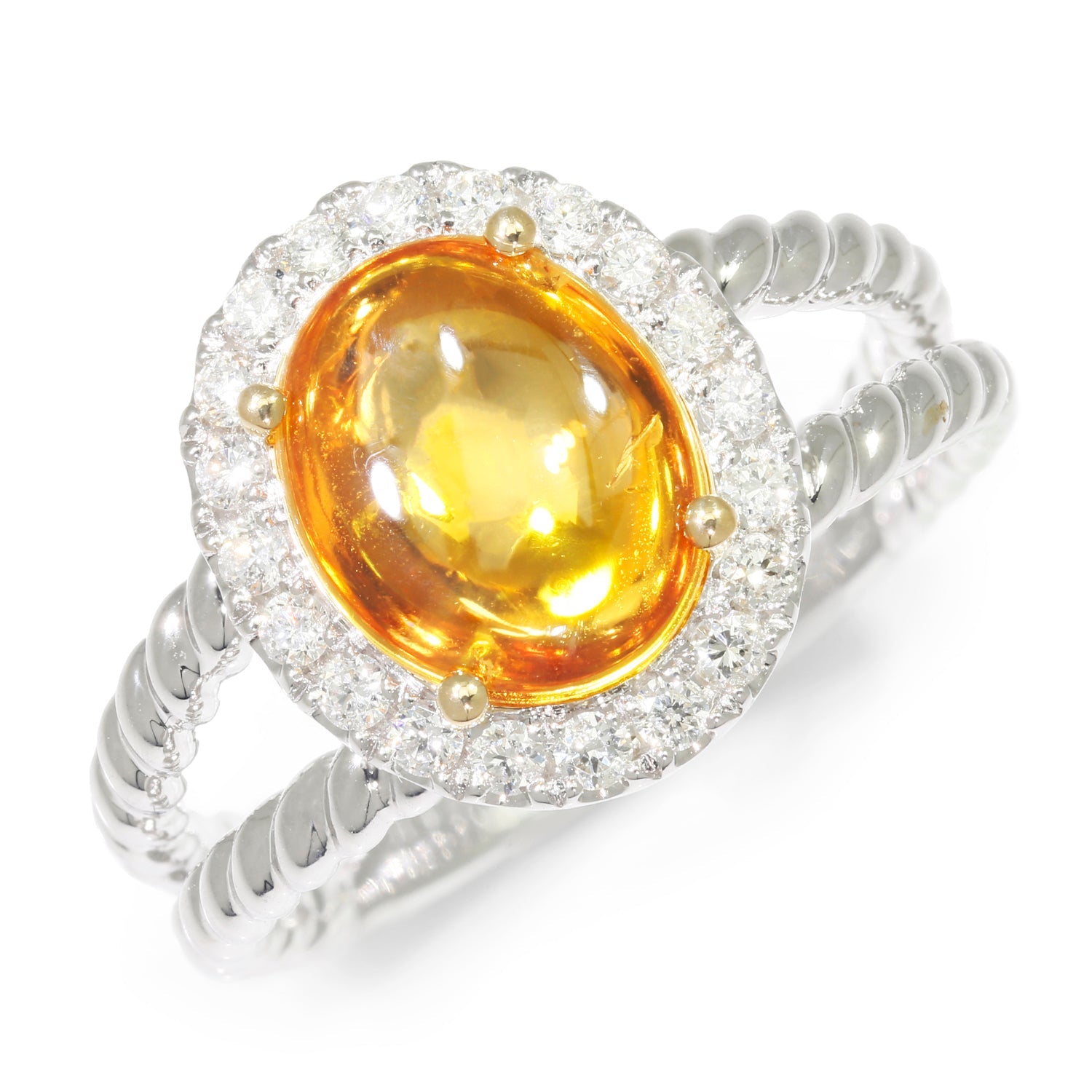 Once Upon A Diamond Rings White Gold GIA Certified NO HEAT Natural Orangy Yellow Sapphire Diamond Ring 18K